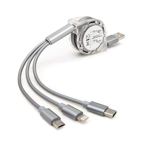 AussieSuperStore Homeware Supplies New 3 in 1 Retractable Fast Charging Cable With Micro USB Type C Adapter For iPhone (Gray) 3 in 1 Retractable Charging Cable Micro USB TypeC Adapter iPhone Gray ZM3IN1RTABLEGRAY